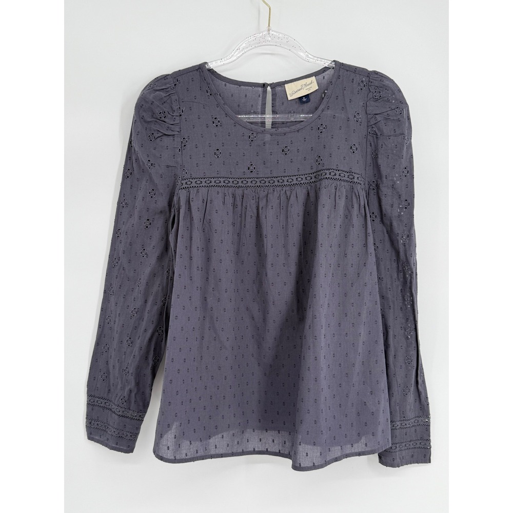 Universal Thread Grey Eyelet Lace Babydoll Blouse Long Sleeve Swiss Dot Sz XL